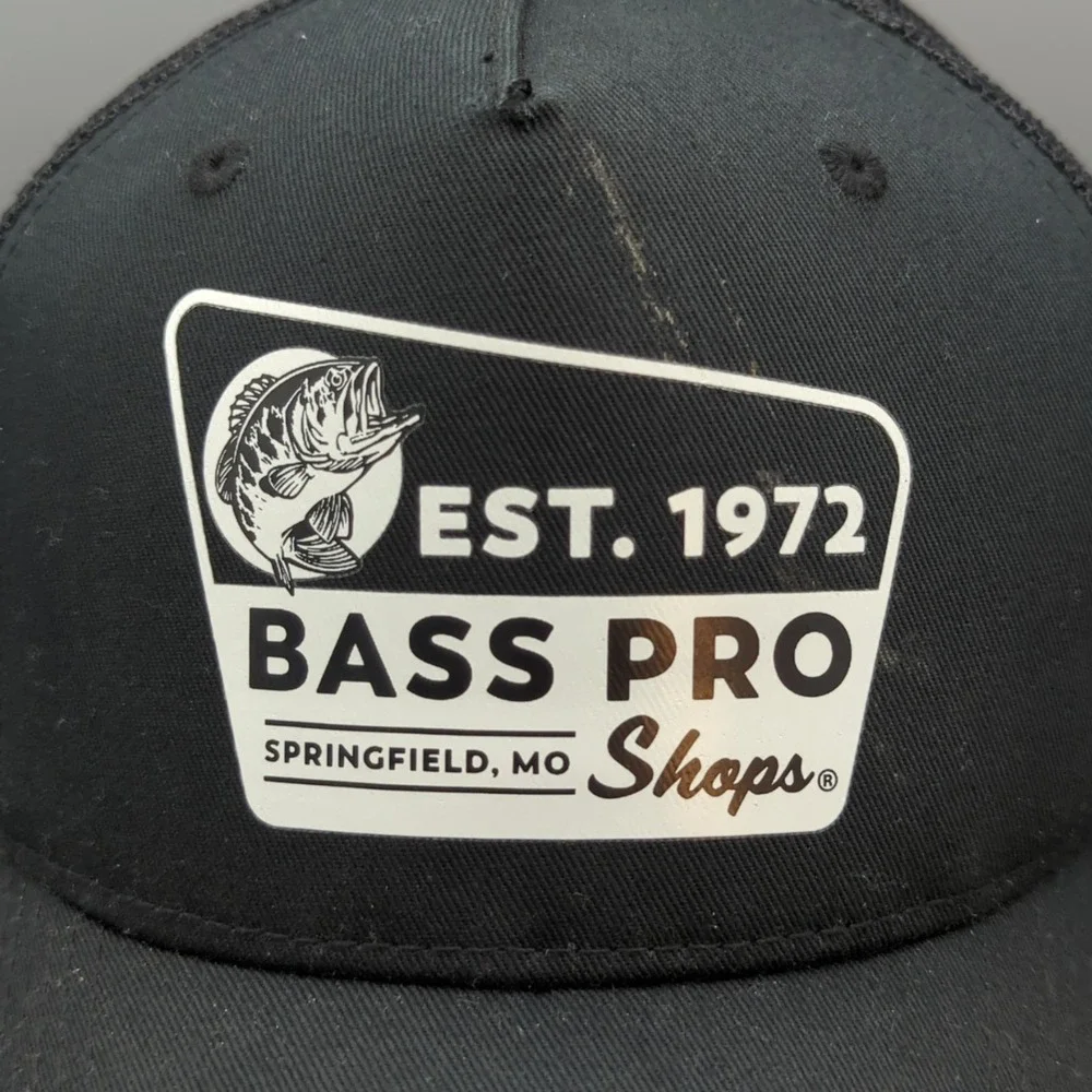 Bass Pro Shops Hat Cap Snapback Black Trucker Mesh Gone Fishing Casual